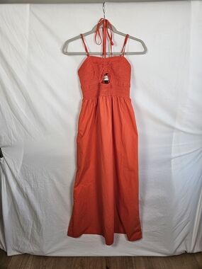 Universal Thread Red Orange Maxi Sundress with Smocked Bodice